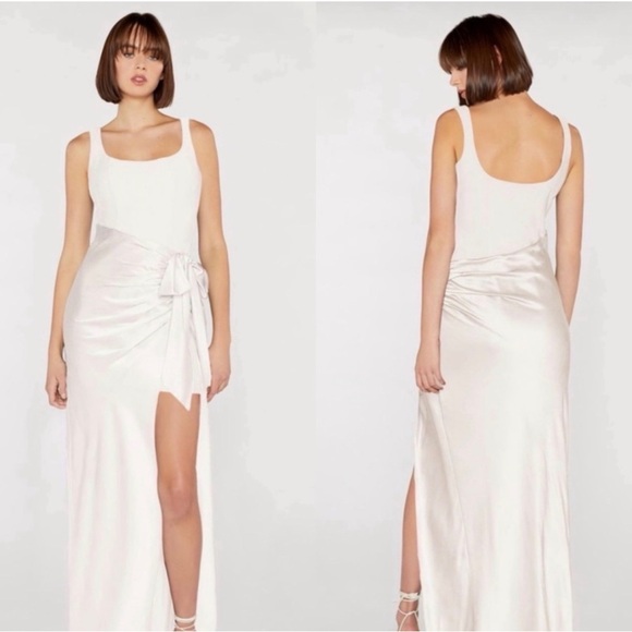 Mable Dresses & Skirts - NEW‎ Bridal shower or event!  Mable White Gown Slit Sz Medium